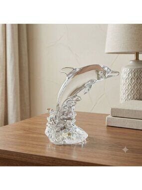 Vintage Wonders of the Wild Lead Crystal Leaping Dolphin Figurine Germany 6"